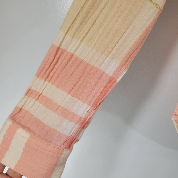 Anthro HOLDING HORSES Gailen pink plaid metallic stripe gauzy button down blouse - Picture 4 of 10